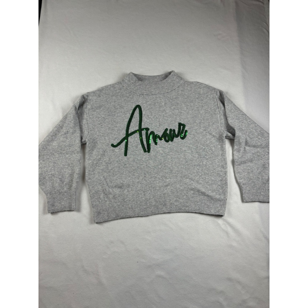 A New Day Amour Sequin Graphic Mock Neck Sweater Gray Green Womens‎ Large